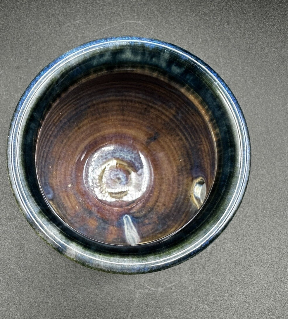 Art Pottery Votive Signed Olsen Blue Purple Maroon Heart Cut Out