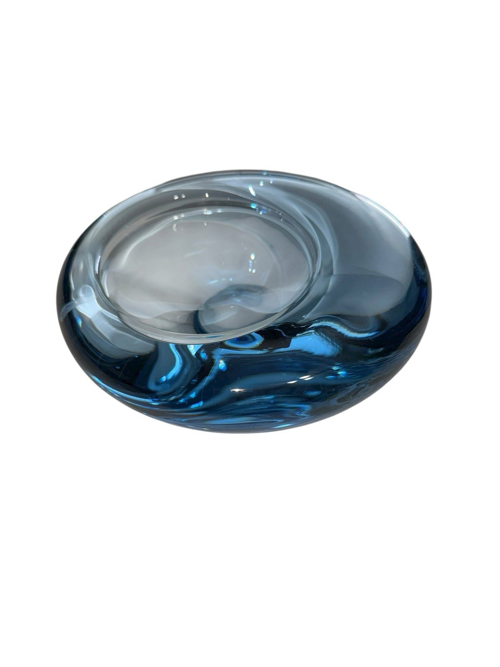 Bowl Per Lütken Holmegaard Art Glass Denmark MCM Blue Oval Signed