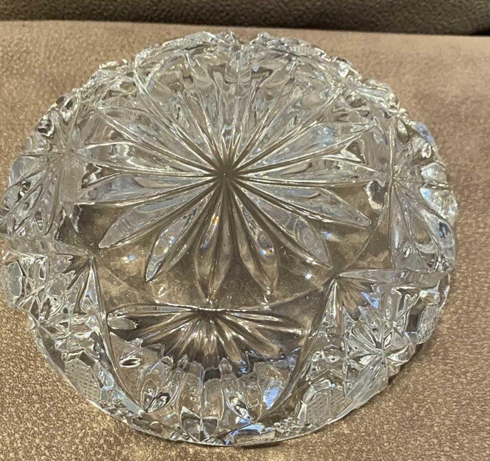 Ashtray Cigar Lead Crystal Cut Glass Quilted Strawberry Diamonds Heavy Vintage