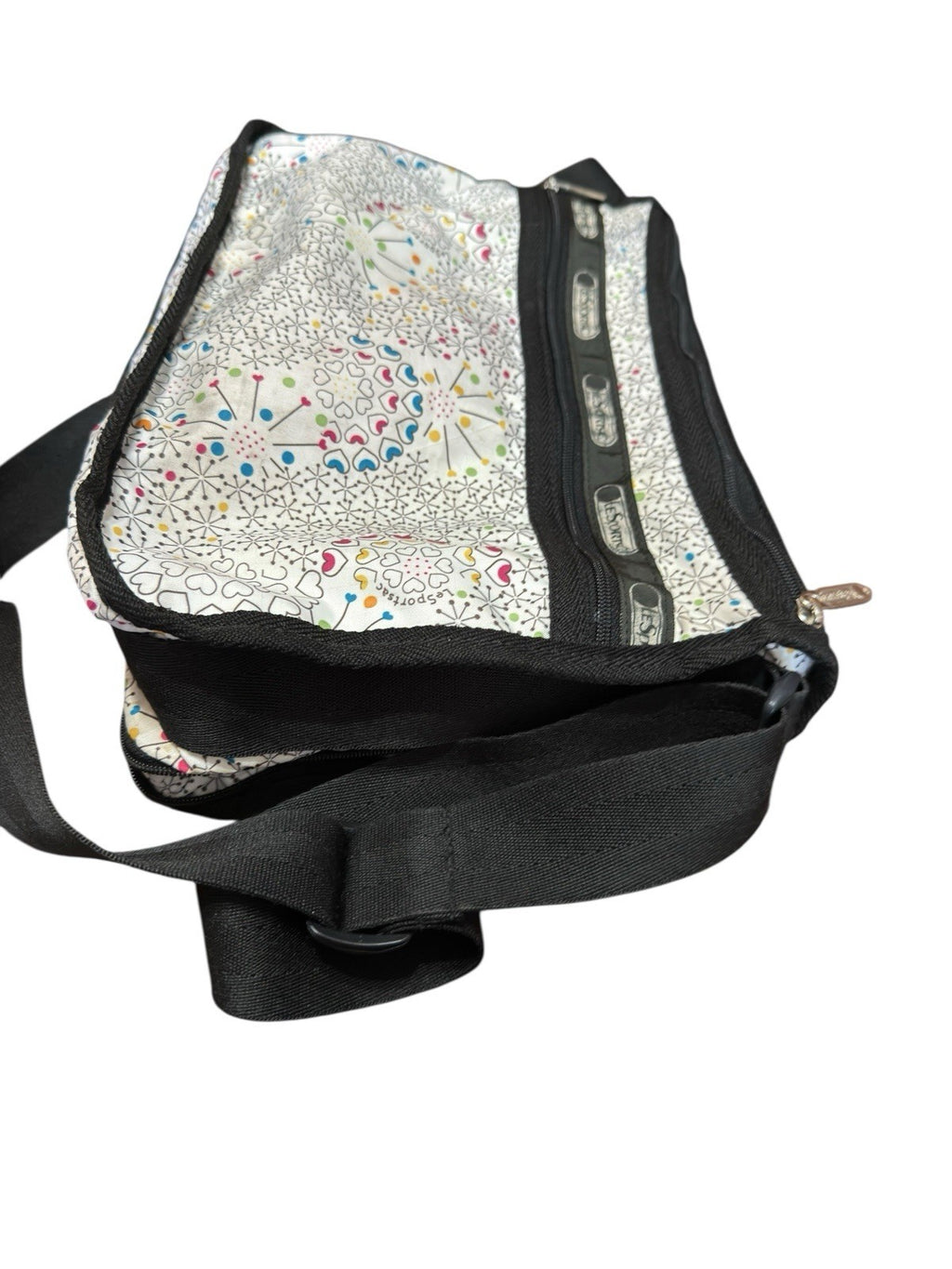 Crossbody Shoulder Bag LeSportsac Hythmic Hearts 3 Zip 2 Way Preowned