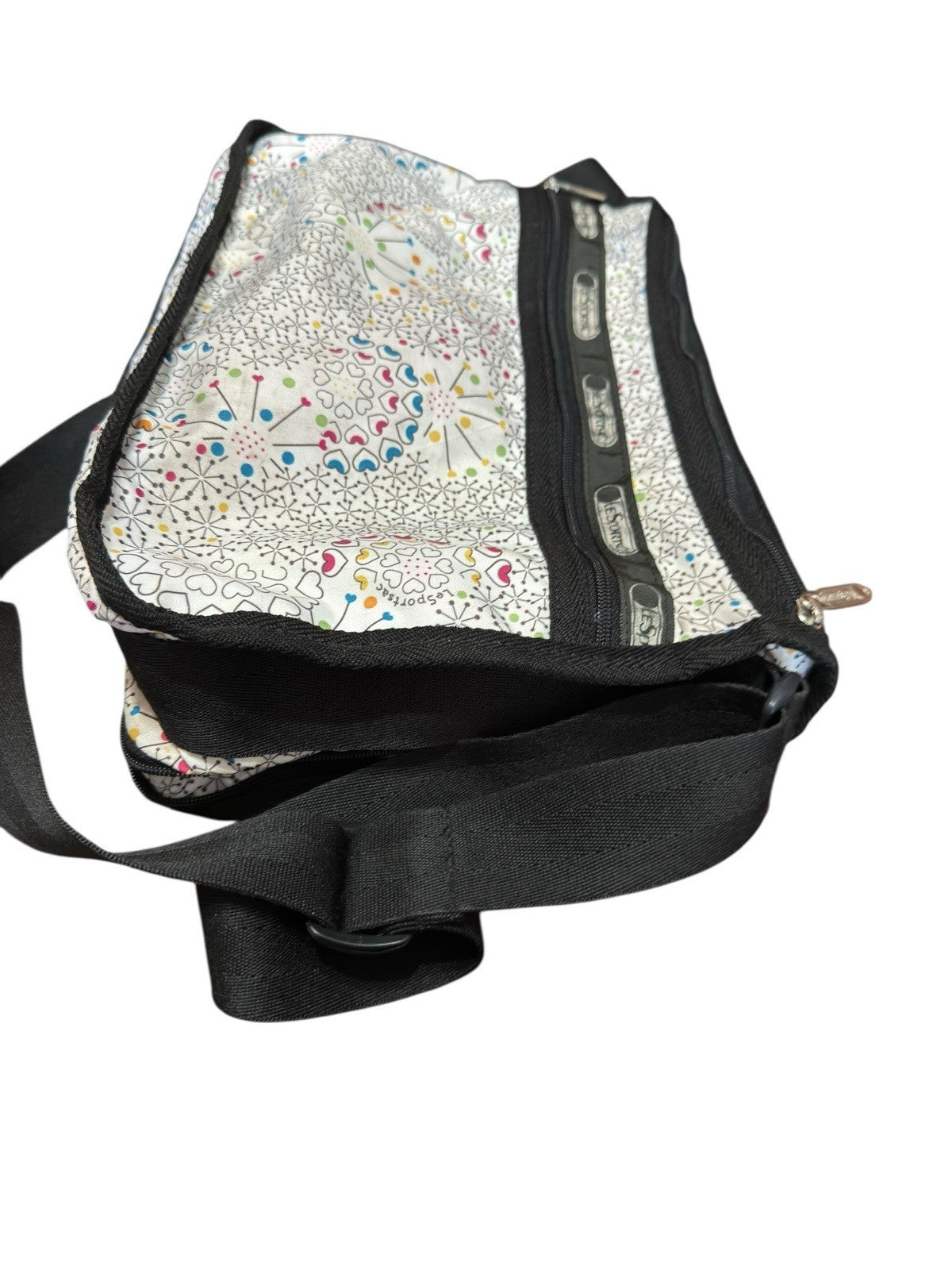 Crossbody Shoulder Bag LeSportsac Hythmic Hearts 3 Zip 2 Way Preowned