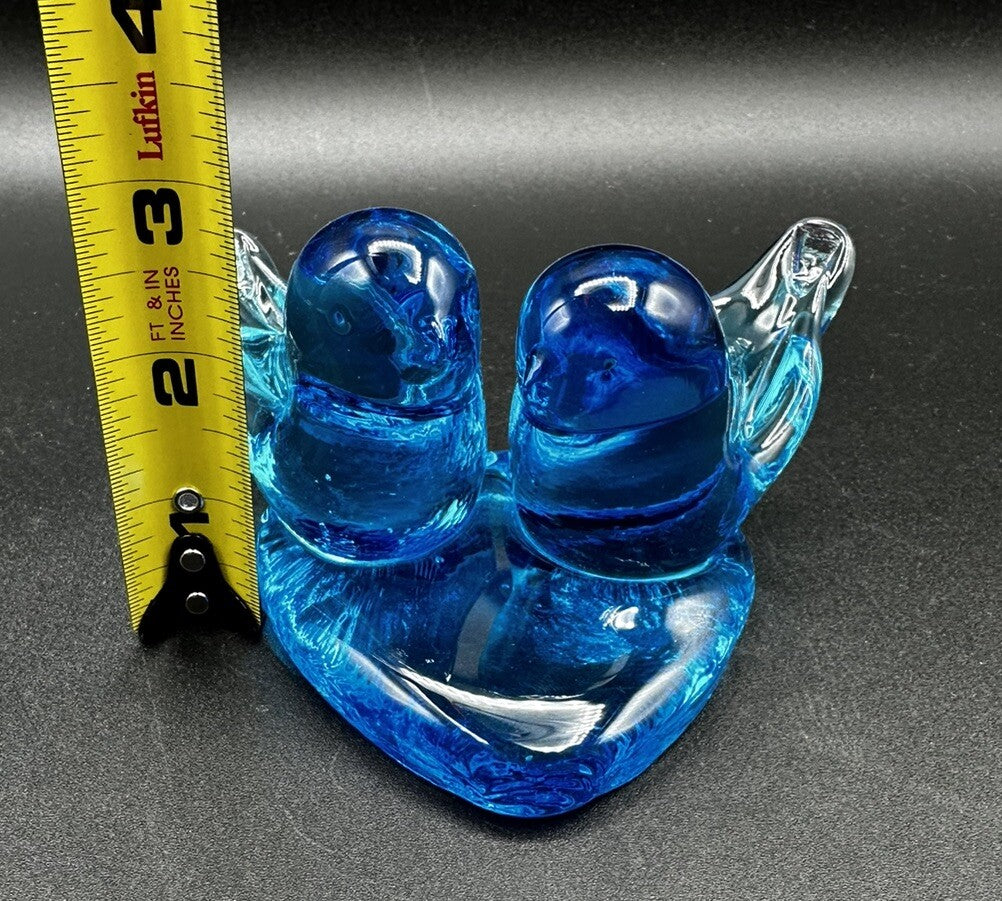 Bluebirds Of Happiness Heart Pair Glass Figurine Blue/Leonard 1988 Vintage