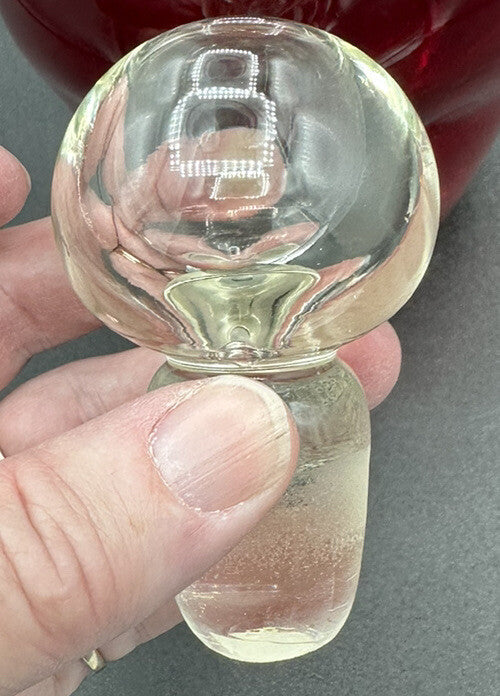 Decanter w/ Clear Round Stopper 10”BISCHOFF Glass Red Pinched Vintage