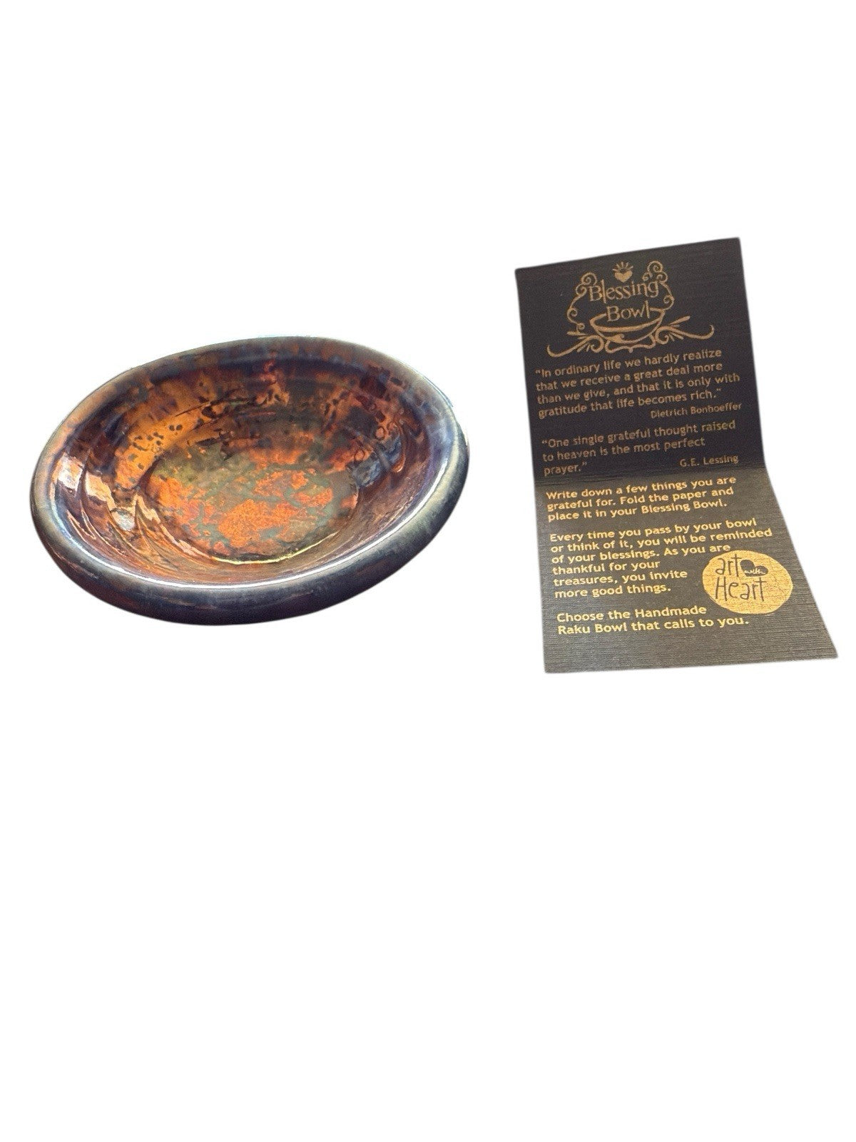 Blessing Bowl With Inspirational Quote 3”Jeremy Diller Raku NWOB