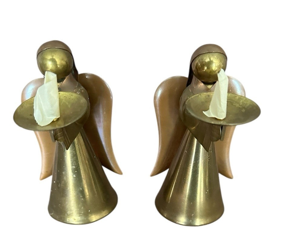 Candle Holder 4.5” Hong Kong Metal Copper Brass Angel Vintage