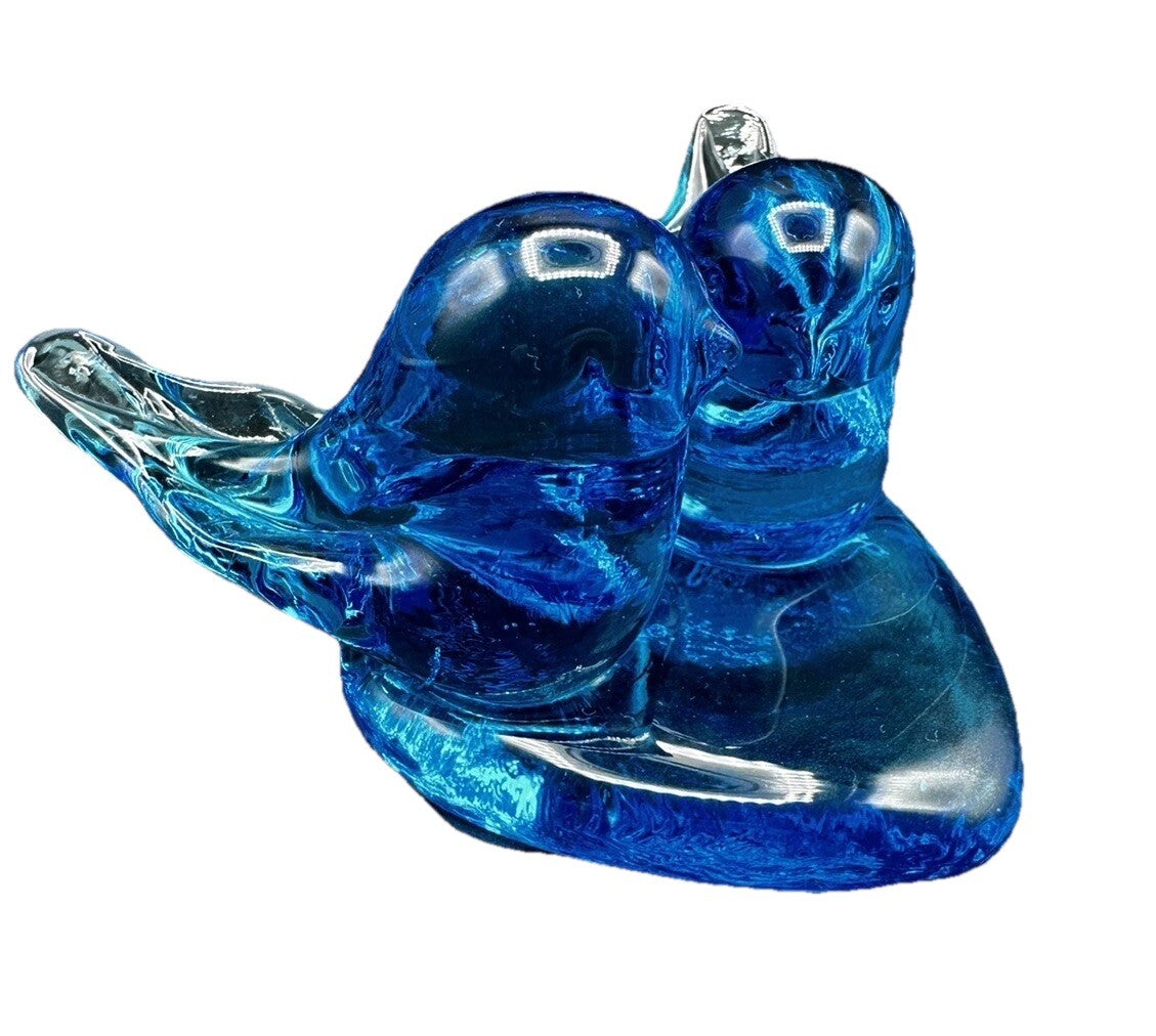 Bluebirds Of Happiness Heart Pair Glass Figurine Blue/Leonard 1988 Vintage
