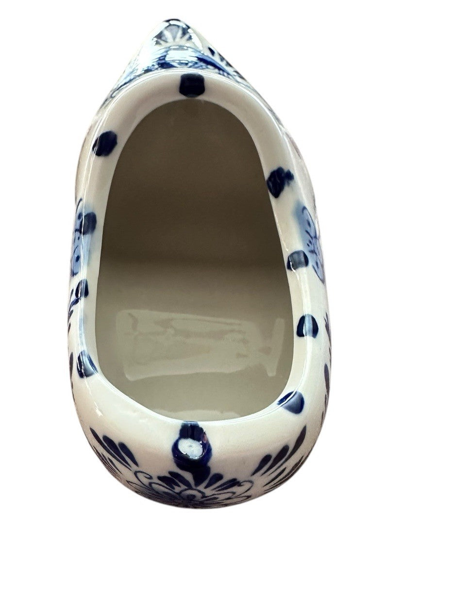 Ashtray Hand Painted 6” Blue And White Windmill Delft Pottery Shoe Planter, Vtg