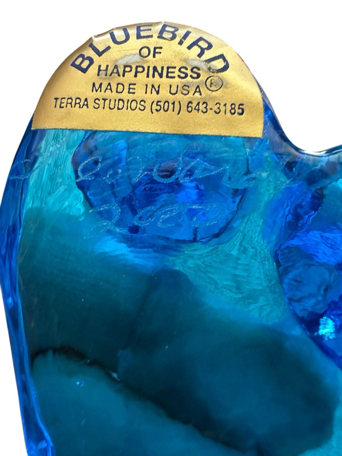 Blue Birds of Happiness Glass Figurine on Heart Base Leo Ward 2000 Signed Vtg