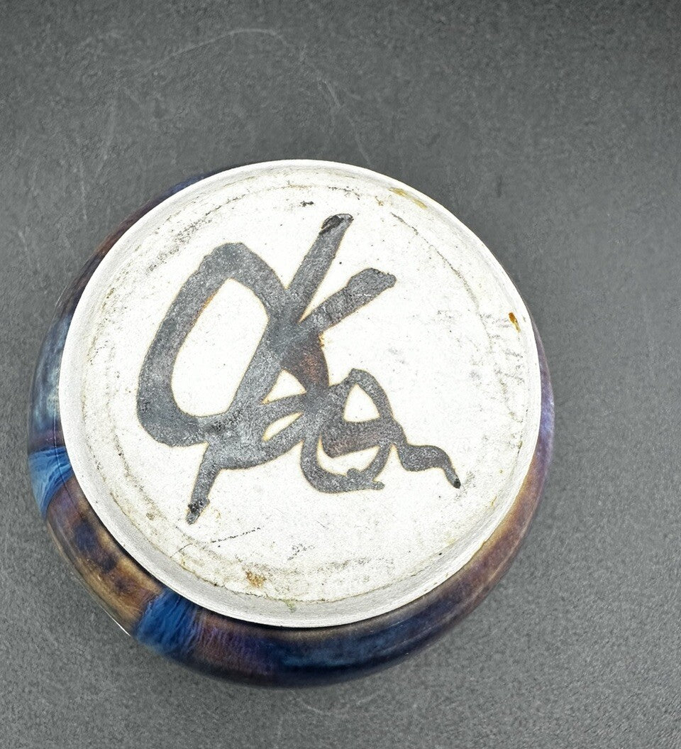 Art Pottery Votive Signed Olsen Blue Purple Maroon Heart Cut Out