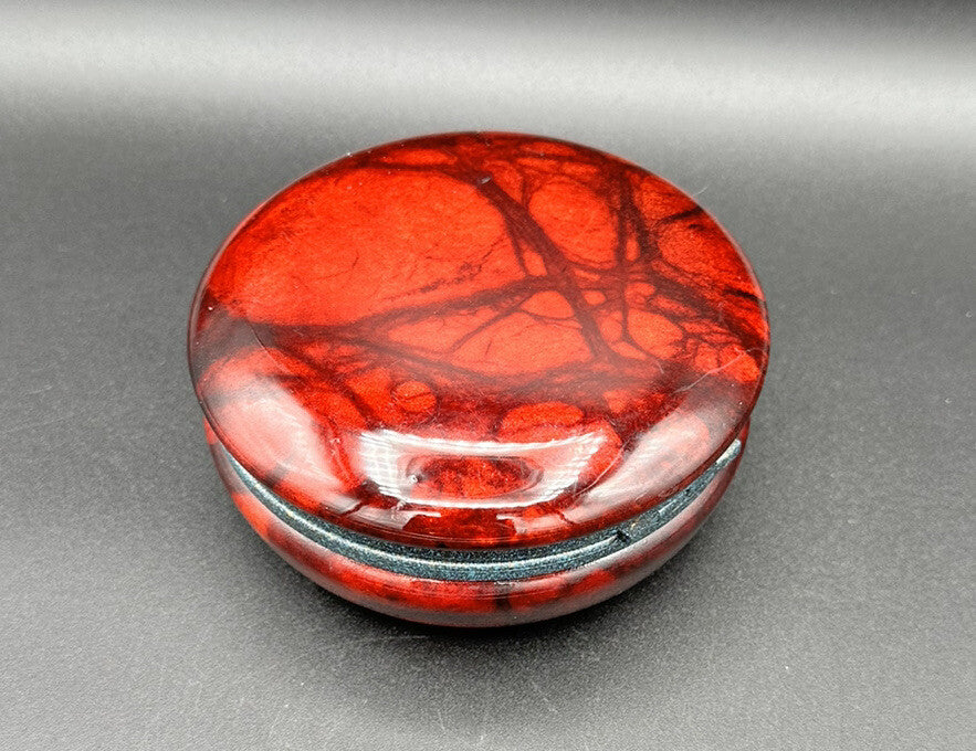 Dresser/ Trinket Box Italian Red Black Alabaster 5” X 2” Vintage