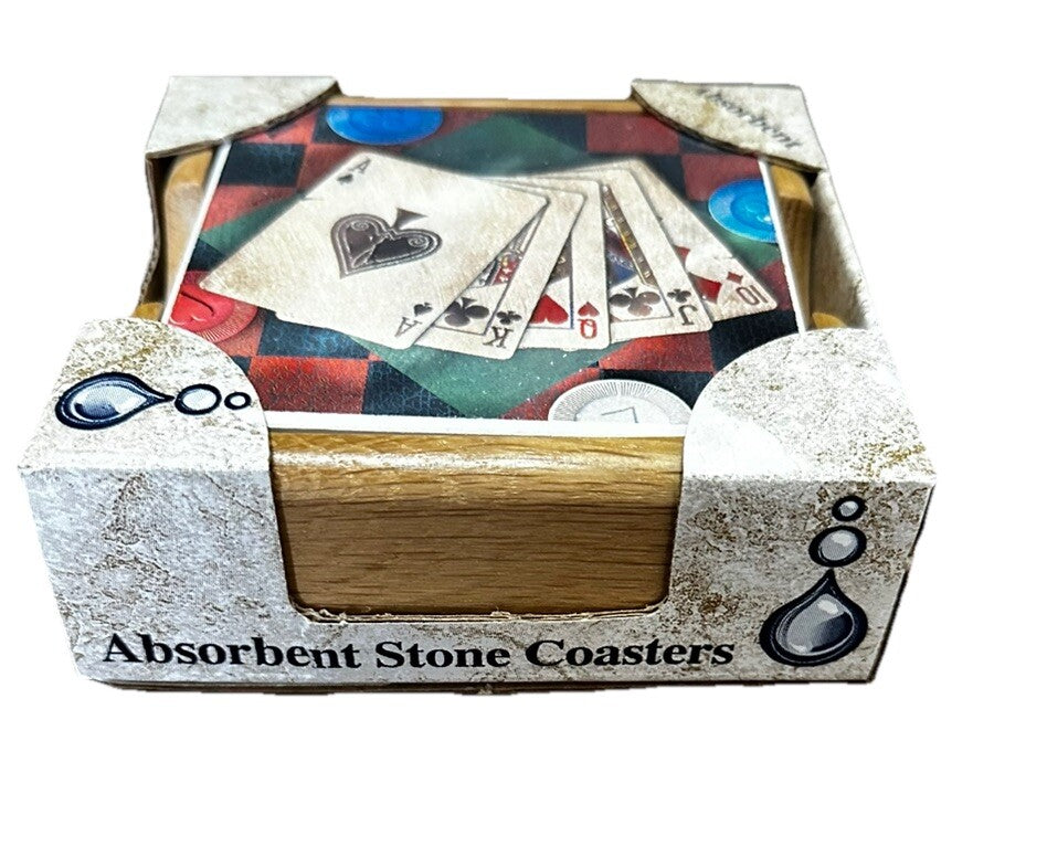 Absorbent Stone Trivet w/ Poker Casino Cards Design 6” Sealed New