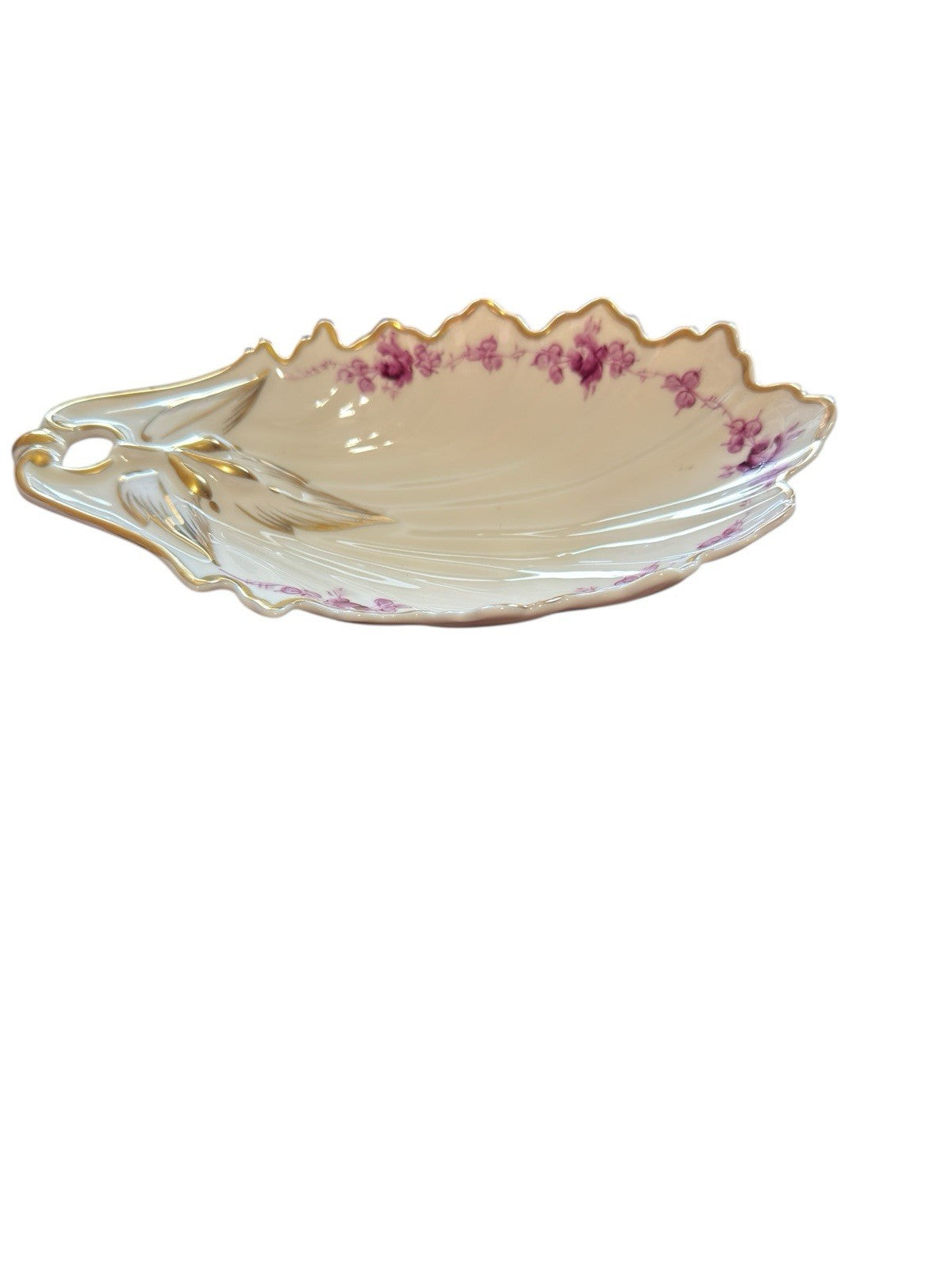 Candy Dish Trinket Shell Gold Trim Purple Kaolena California Porcelain Vintage