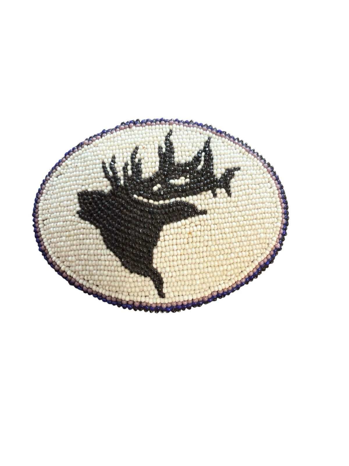 Belt Buckle, Signed And Stamped. Native American Beaded Elk Vintage