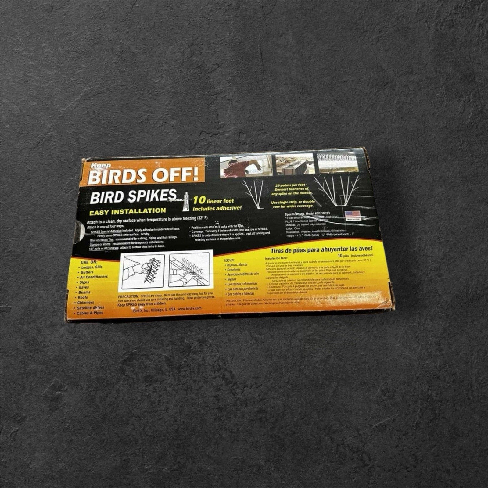 Bird-X Polycarbonate Bird Spikes Bird Deterrent 10ft Kit with Adhesive New