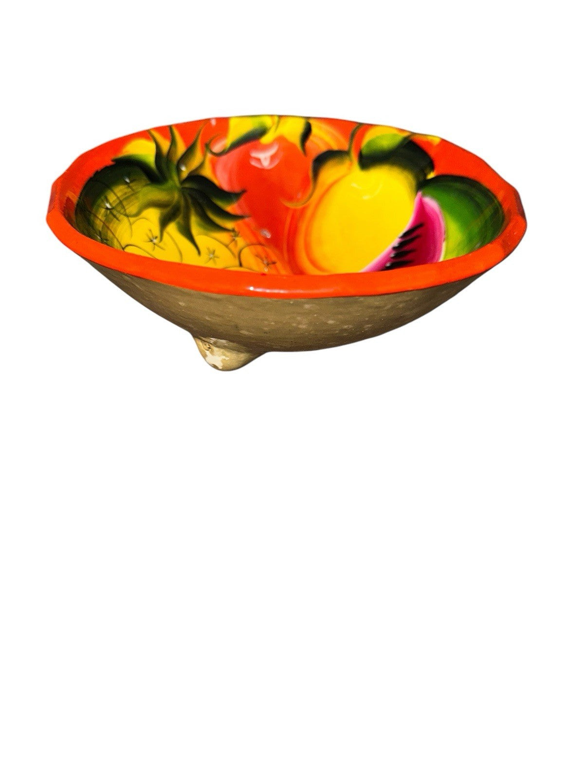 Bowl Fruit 3 Footed Hand Painted Pottery New Vintage