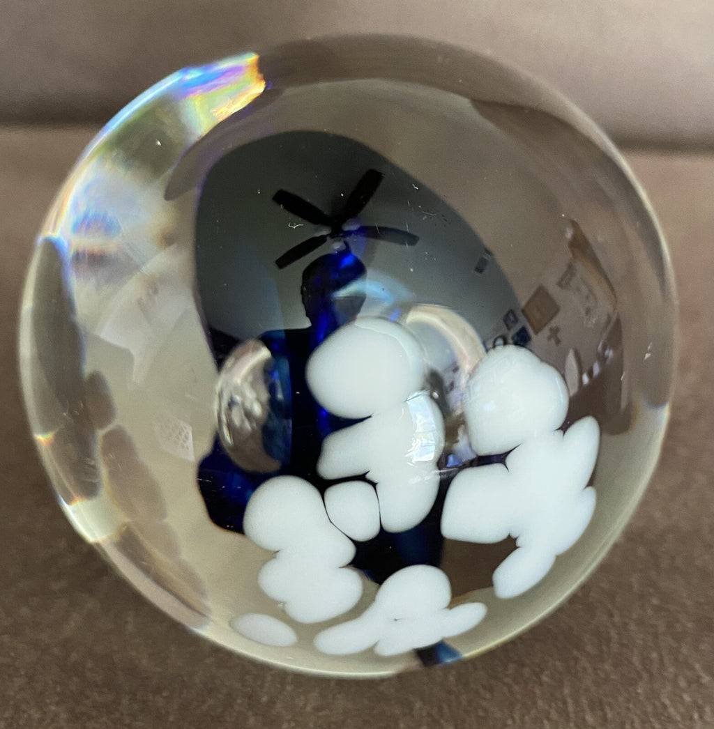 Art Glass Paperweight Cobalt Blue 3" Diam 2 5/8” Tall Signed Harv Harris Studio