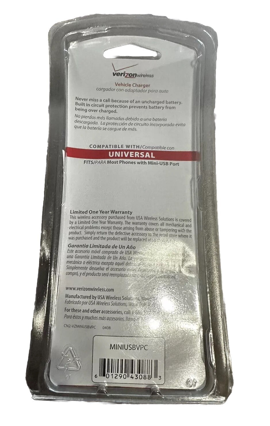 Cell Phone Car Charger with Mini-USB Port Verizon Universal New