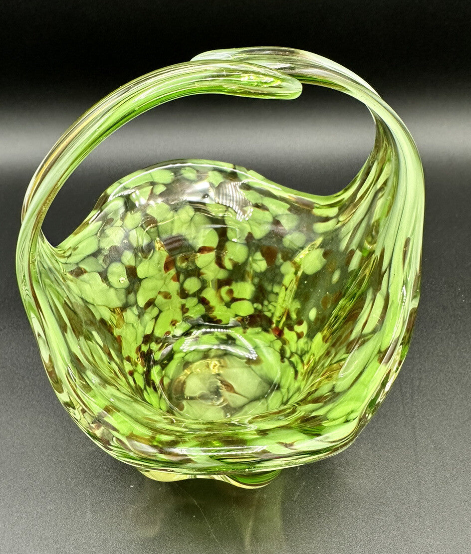 Art Glass Basket Green End Of Day Preowned Vintage