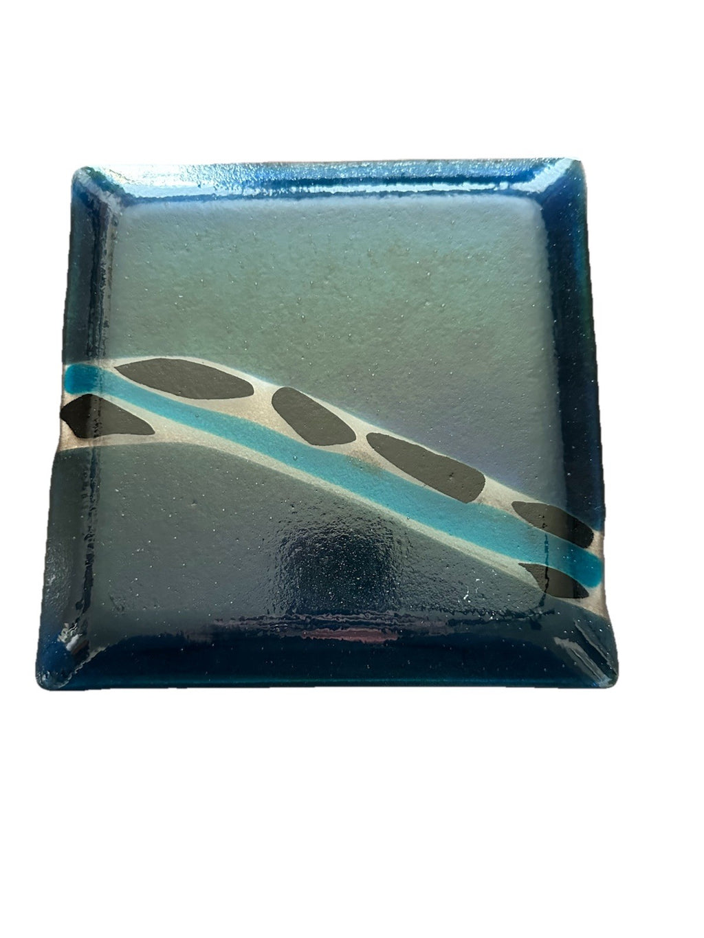 Art Glass Square 7.75” Dish Melinda Signed 08 Iridescent Dichroic Fused Studio