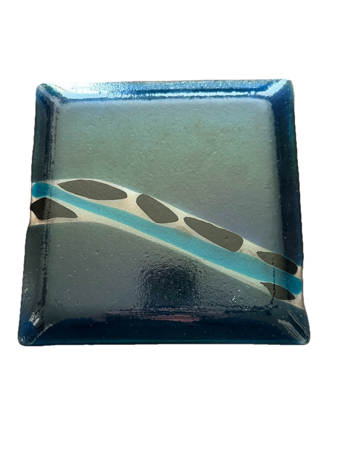Art Glass Square 7.75” Dish Melinda Signed 08 Iridescent Dichroic Fused Studio
