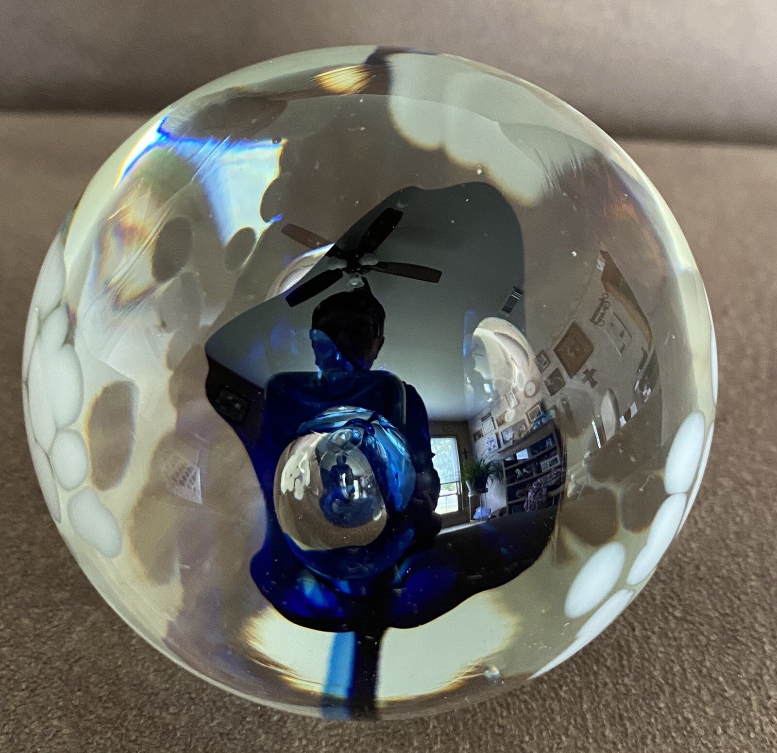 Art Glass Paperweight Cobalt Blue 3" Diam 2 5/8” Tall Signed Harv Harris Studio