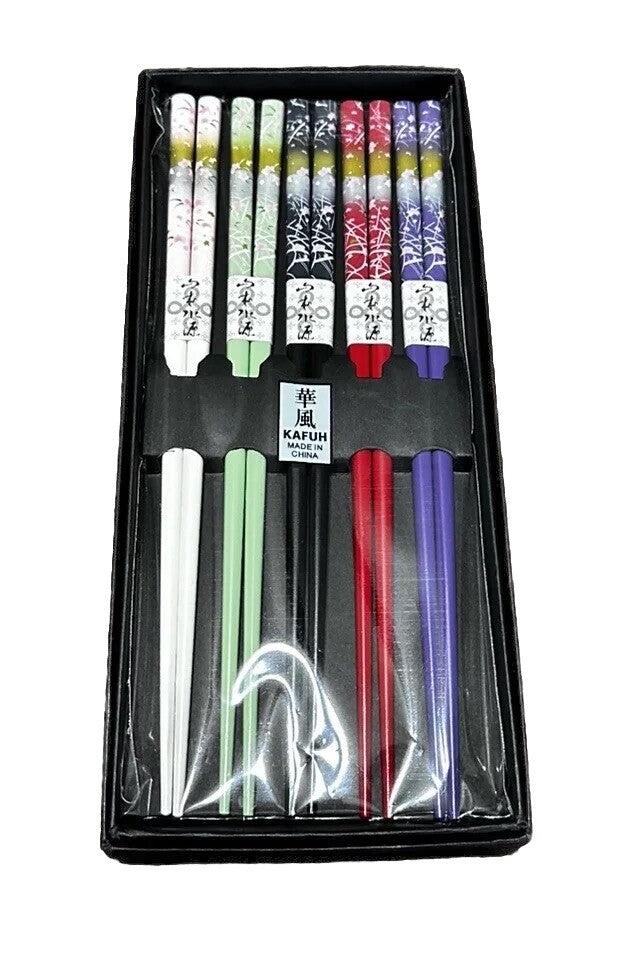 Chopsticks Kafuh 5 Pr Wooden Beautiful Floral Design Never Sealed New