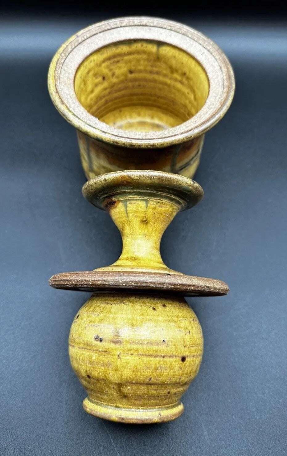 Butter Bell Keeper Crock Yellow/Brown Hues Drip Glaze Studio Art Pottery Signed