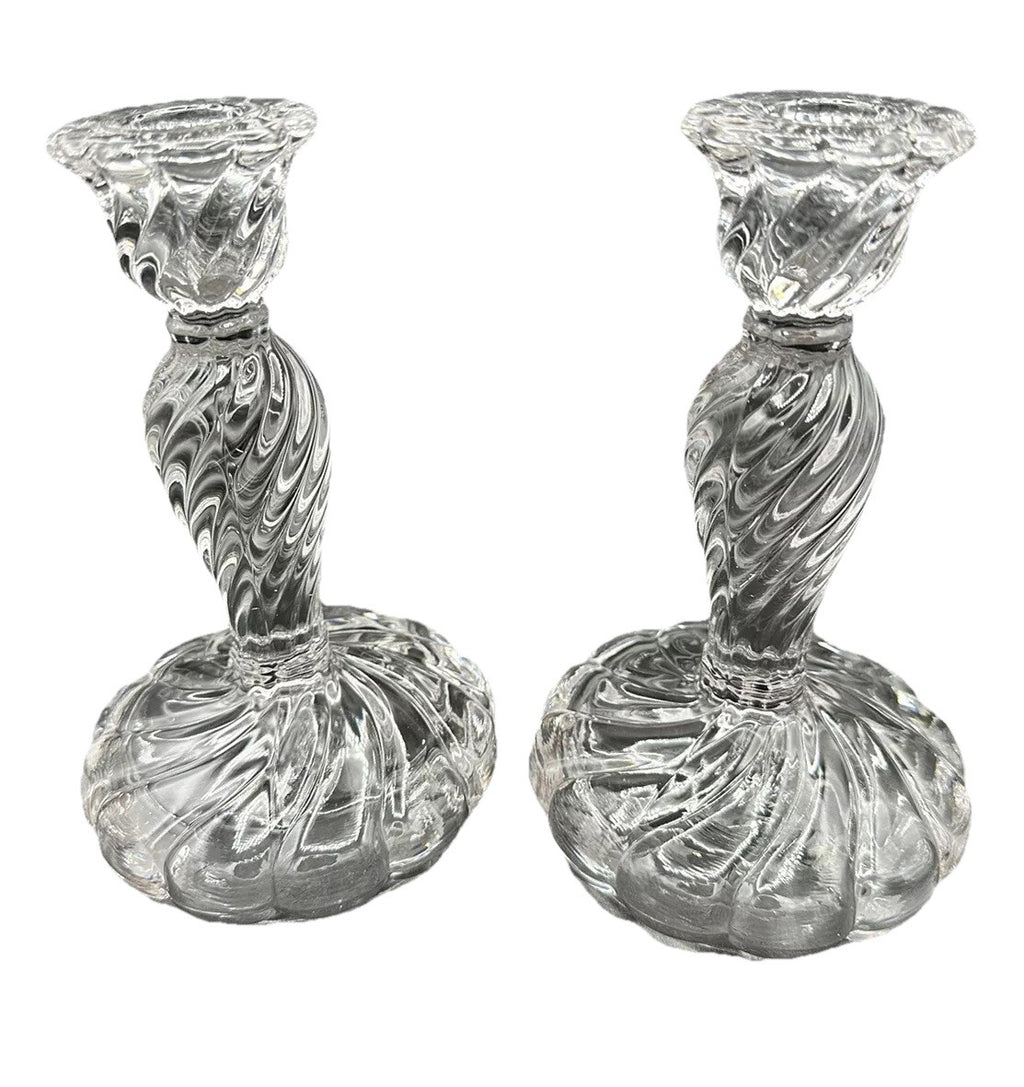 Candlesticks 7” Wedding Decor EUC(2) Fostiora Colony Heavy Swirl Crystal