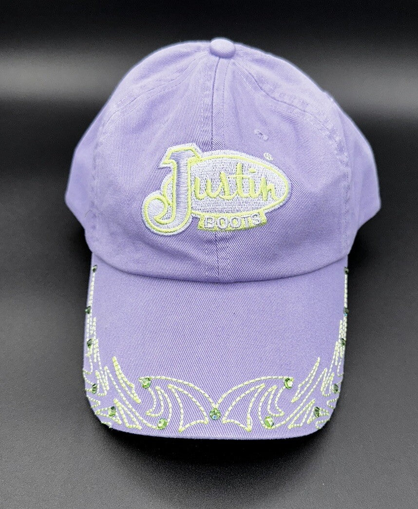 Justin Boots Hat Cap Purple Rhinestone Women’s Adjustable White Embroidery