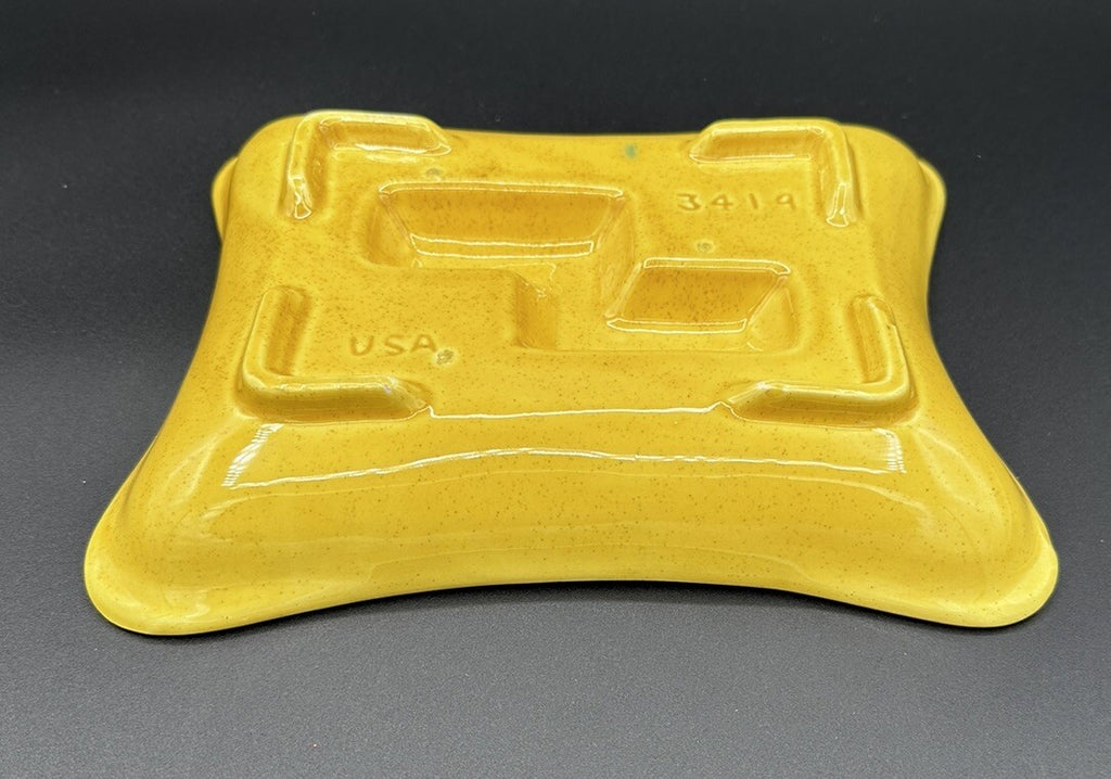 Ashtray USA Pottery 3419 Yellow Teal Green Drip Glaze 50s Vintage