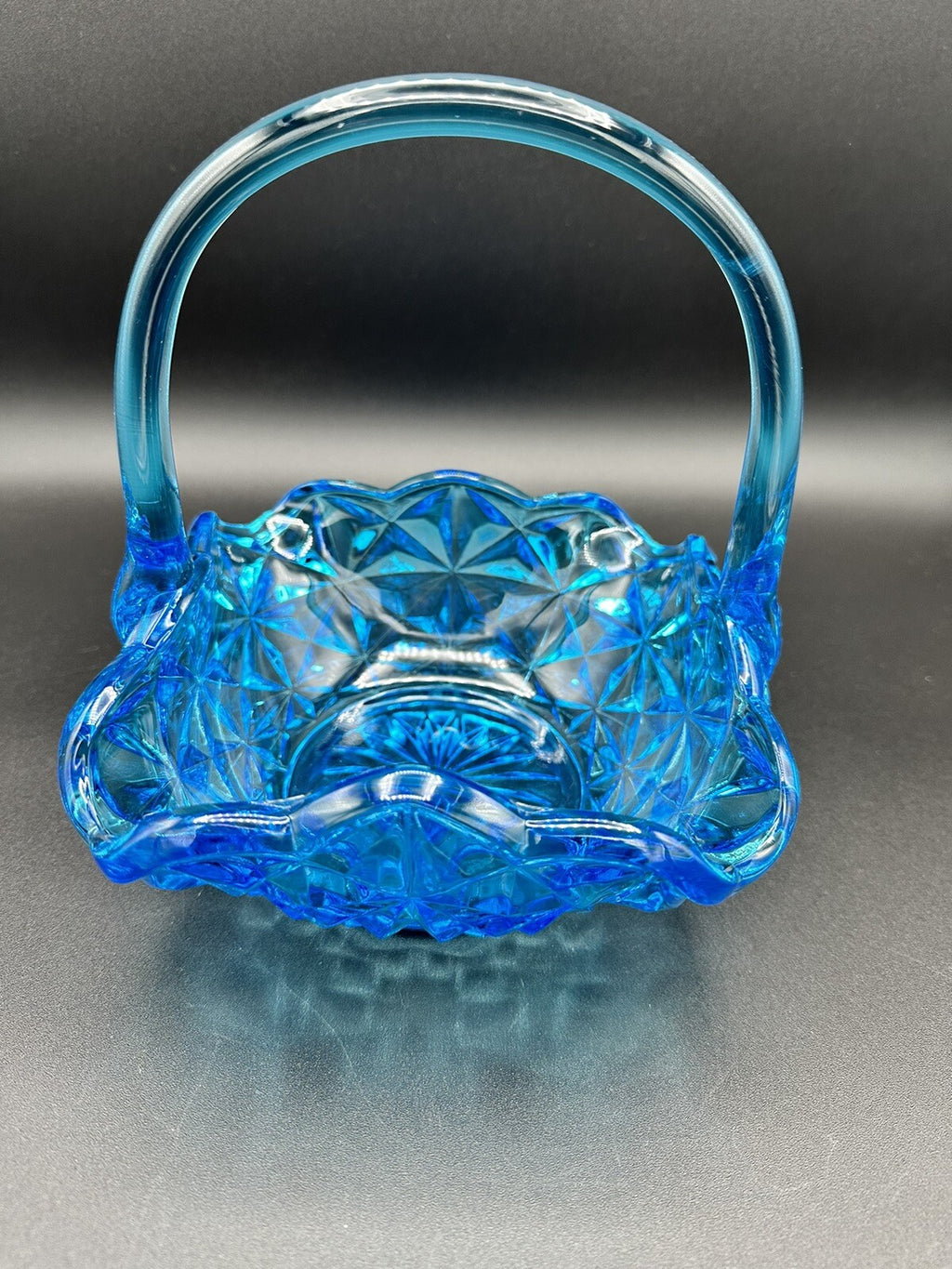 Basket Blue With Handle 7" Indiana Glass Monticello Vintage