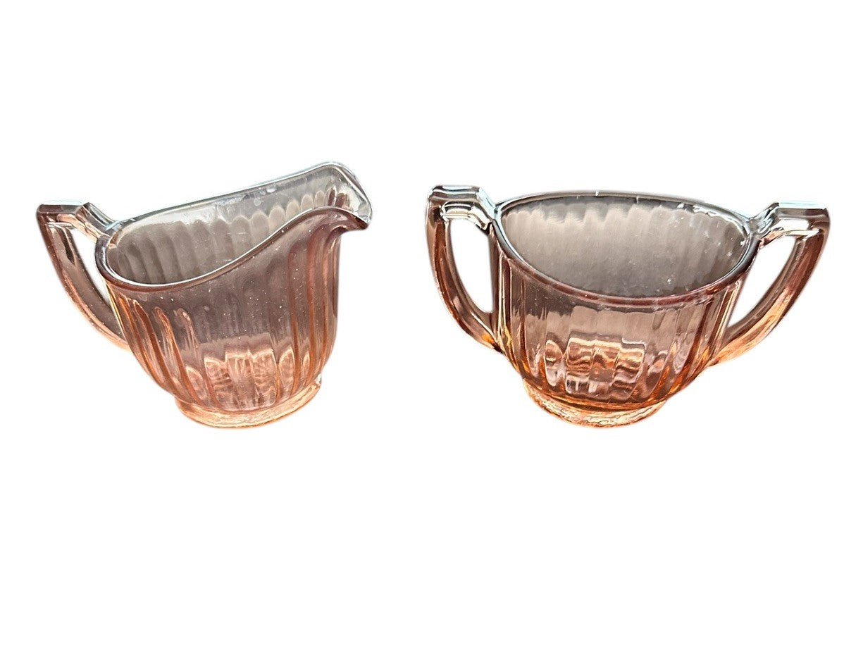 Creamer And Sugar Imperial Pink Depression Glass Open Handle Bowl Vintage