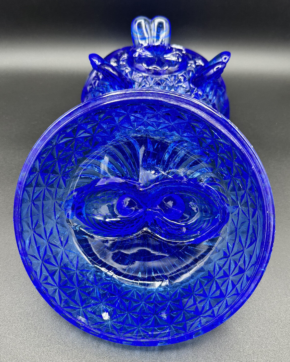 Candy Dish Hofbauer Byrdes Cobalt Blue Glass 3 Footed Large Love Birds Vintage