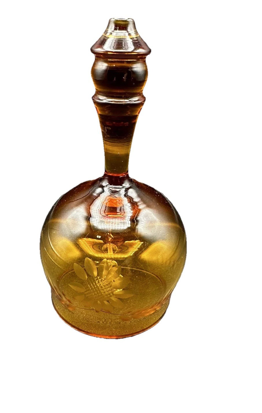 Bell Sunflower & Leaf Etched Design Krosno Amber Glass Vintage