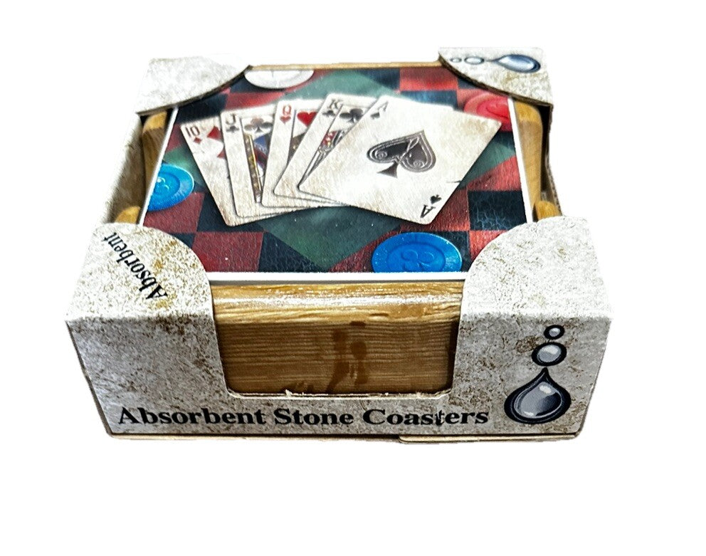 Absorbent Stone Trivet w/ Poker Casino Cards Design 6” Sealed New