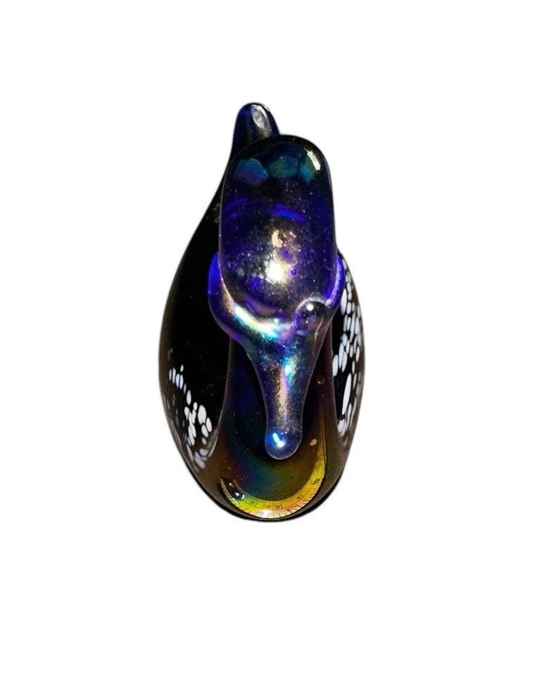 Art Glass Swan Cobalt Blue with White Iridescence Vintage