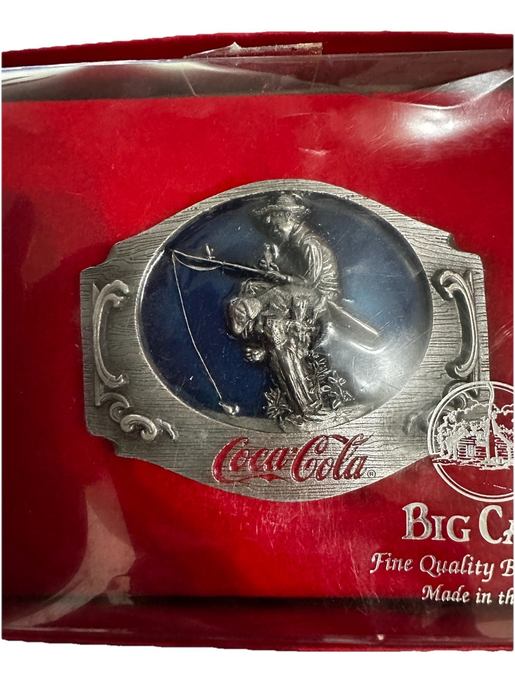 Belt Buckle With Boy Fishing On A Stump With Dog Classic Coca-Cola New Vintage