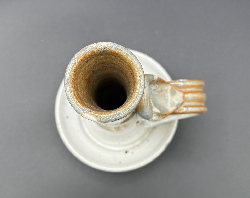 Candlestick Holder Studio Art Pottery Brown Gray Signed Vintage