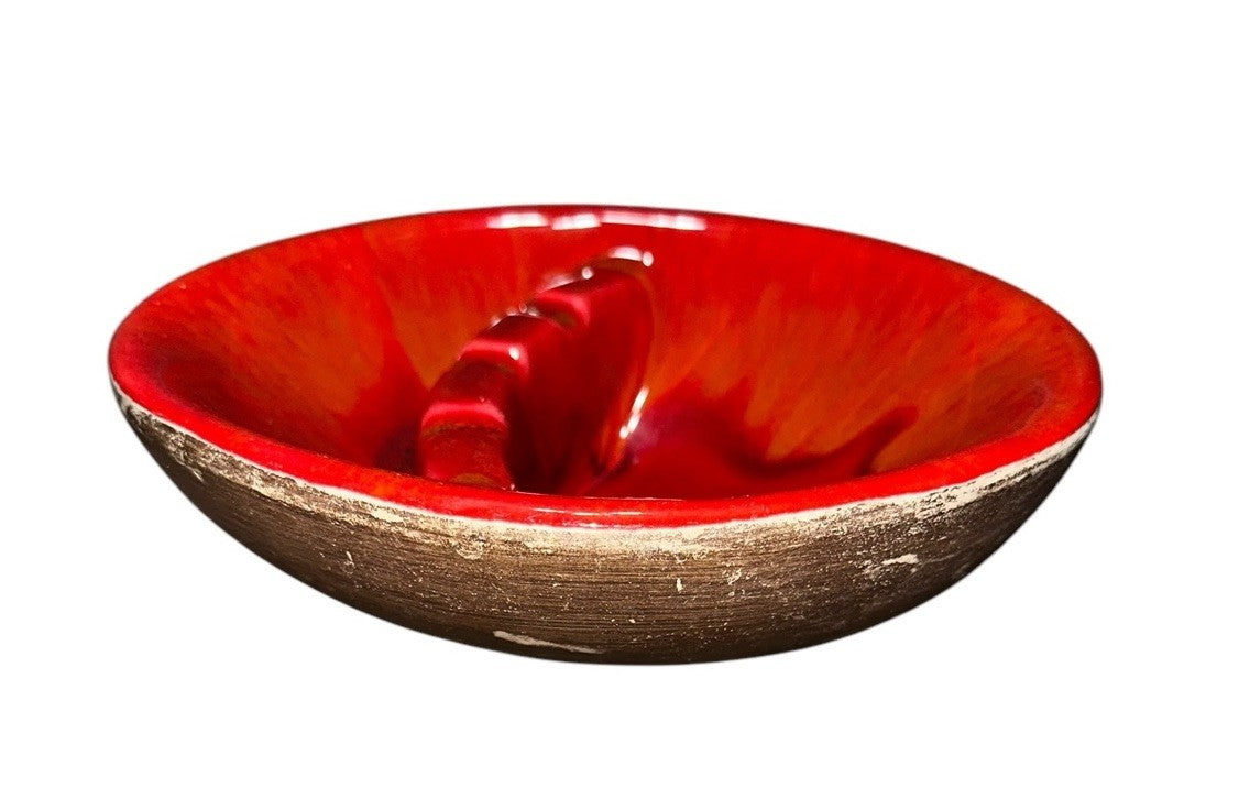 Ashtray Orange Red Black Lava Style Glaze California Pottery Vintage