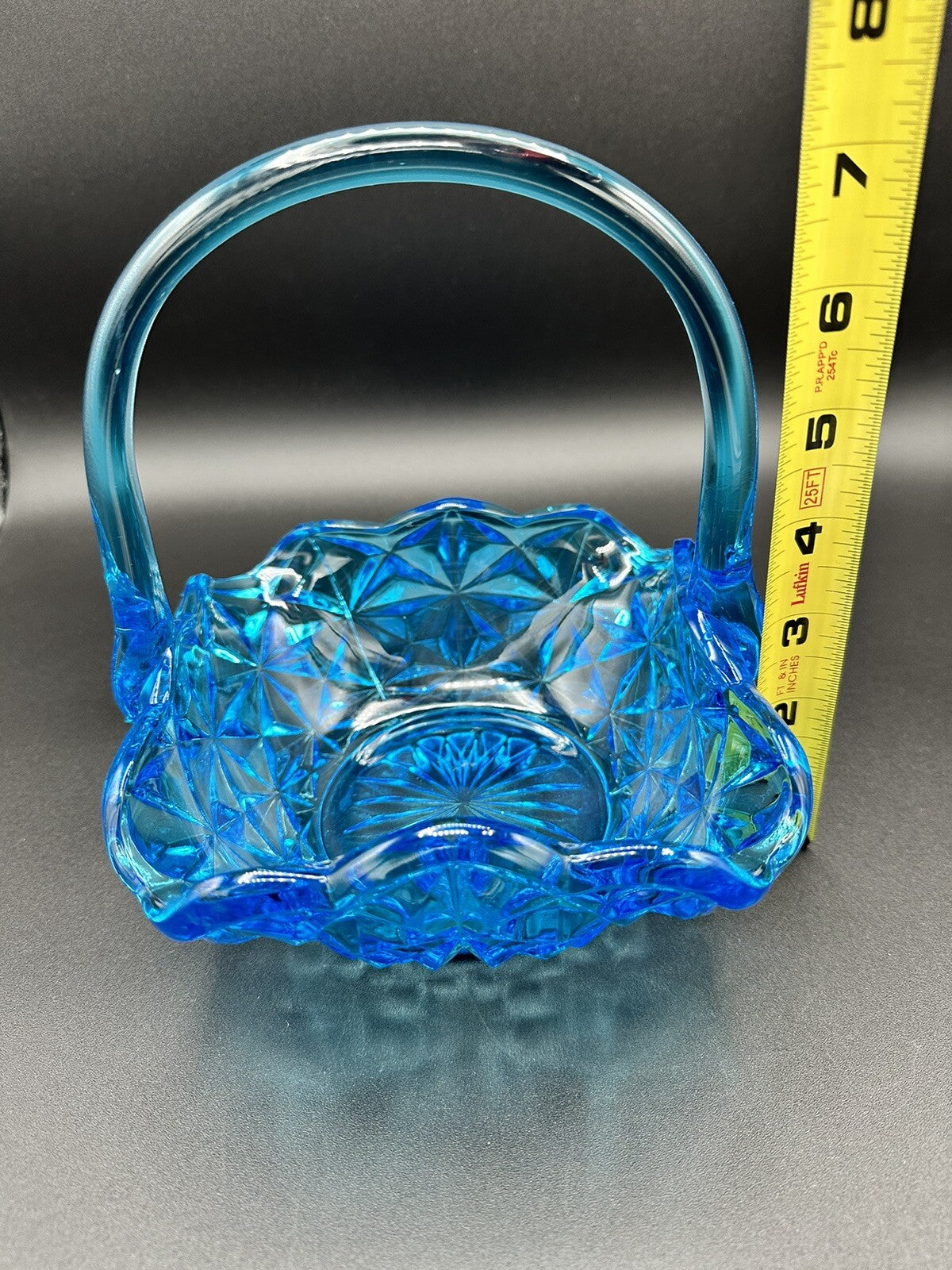 Basket Blue With Handle 7" Indiana Glass Monticello Vintage