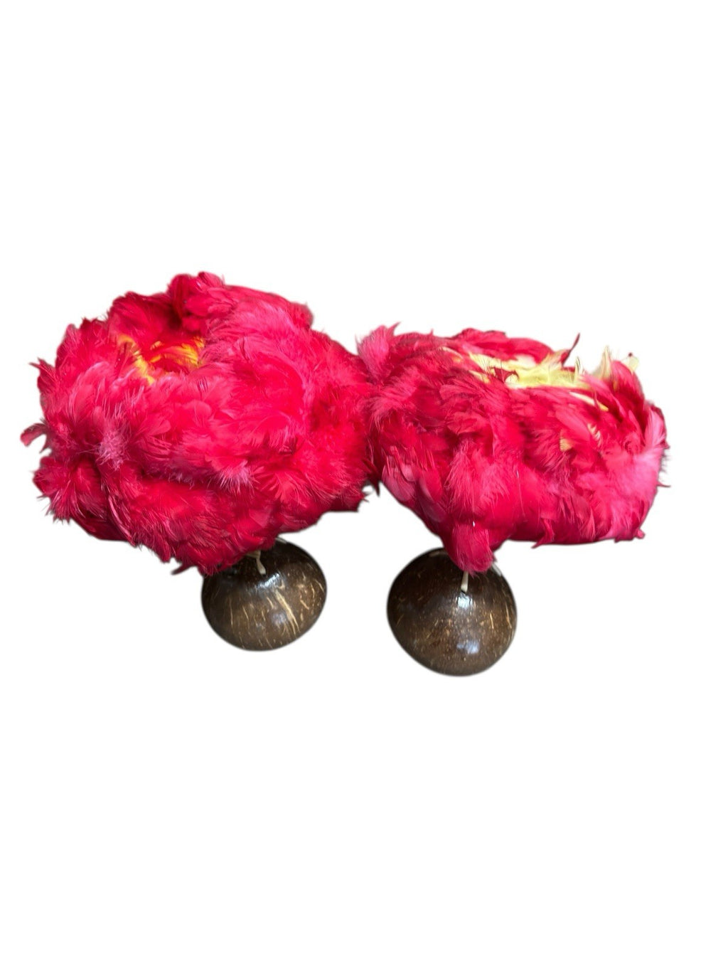 2 Uli Uli Hawaiian Polynesian Dance Red Yellow Feathers Hula Gourds Maracas