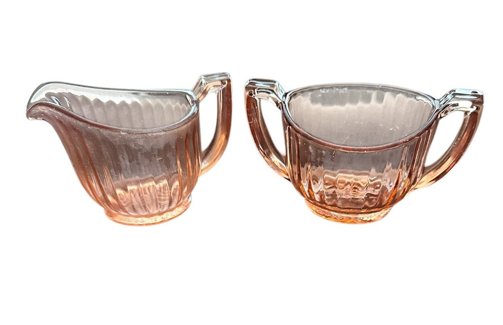 Creamer And Sugar Imperial Pink Depression Glass Open Handle Bowl Vintage