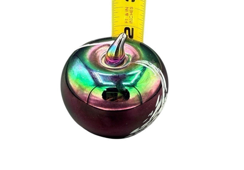Art Glass Paperweight Apple Figure Design Purple Blue Swirl Iridescent