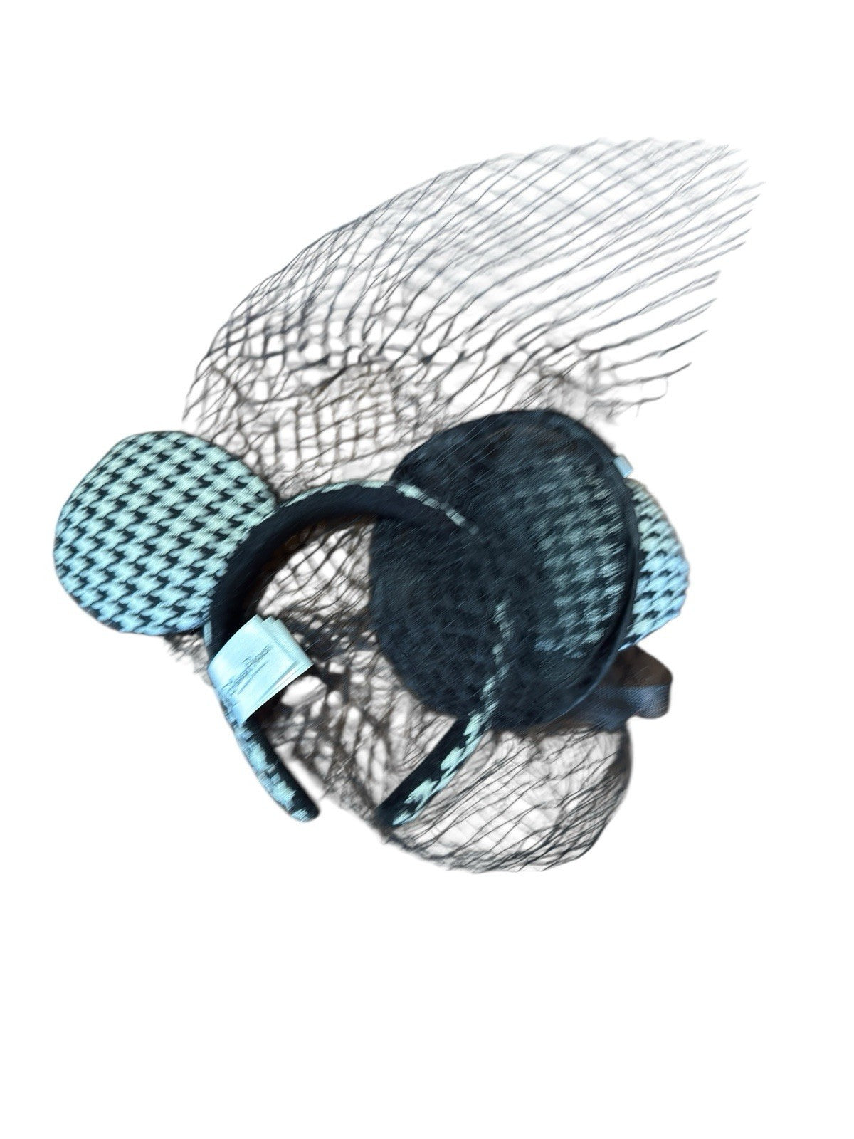 Ears Minnie Mouse Disneyland Black White Houndstooth Feathers Hat Net Preowned