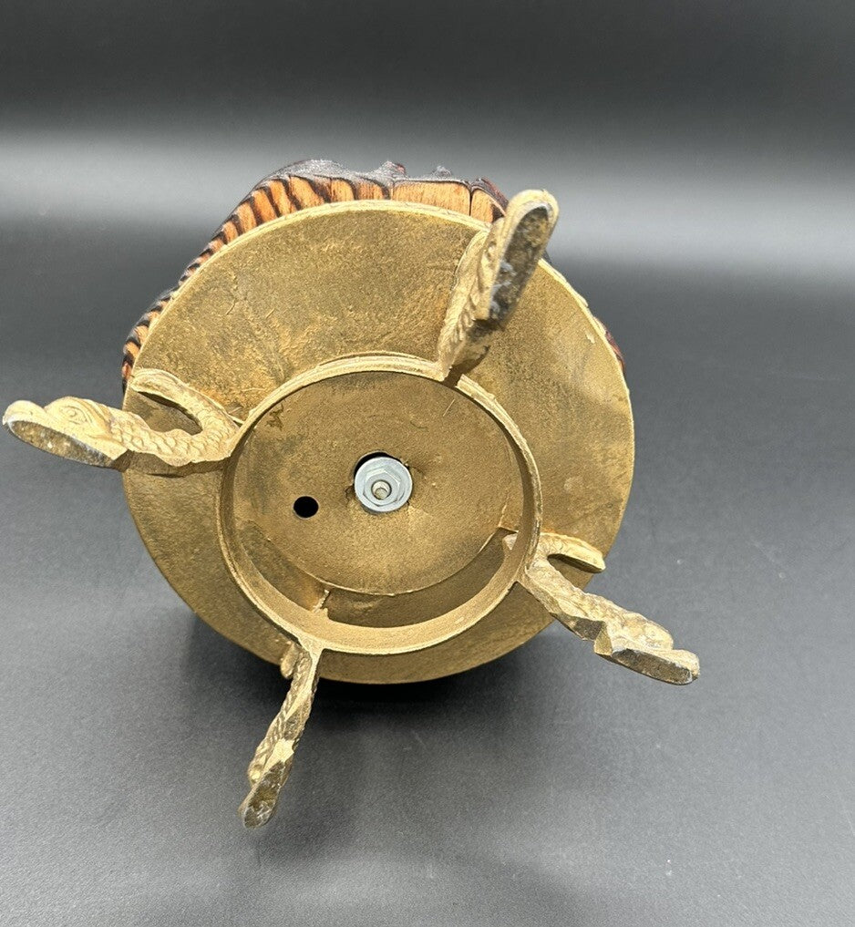 Bonsai Fur Tree Wood Base  10.75”Tall Handmade Hand Painted Bronze Vtg