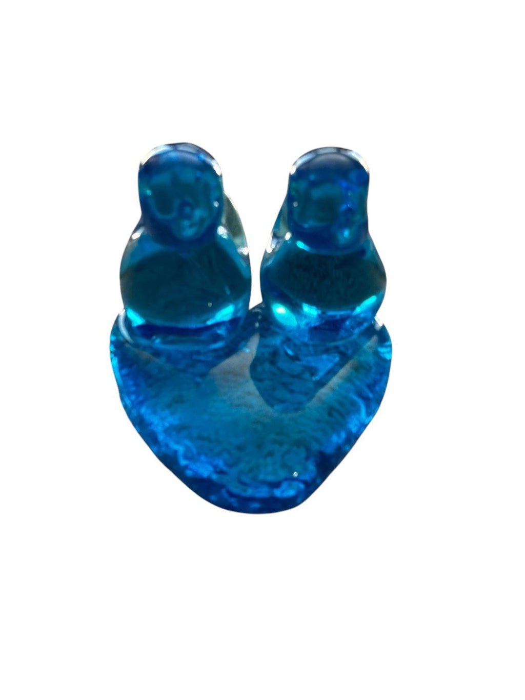 Blue Birds of Happiness Glass Figurine on Heart Base Leo Ward 2000 Signed Vtg