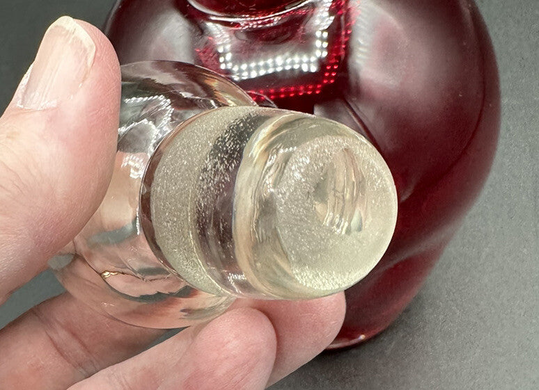 Decanter w/ Clear Round Stopper 10”BISCHOFF Glass Red Pinched Vintage