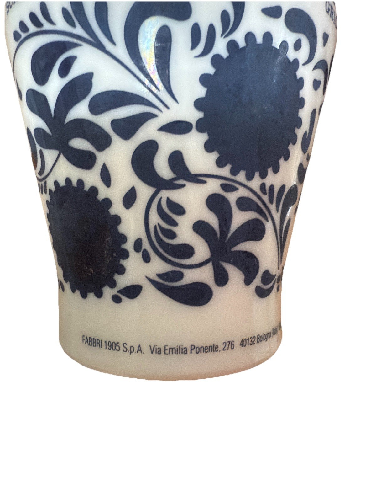 Amarena Fabbri Milk Glass Jar "Empty" Cherries Blue White Floral 5.25" H Italy