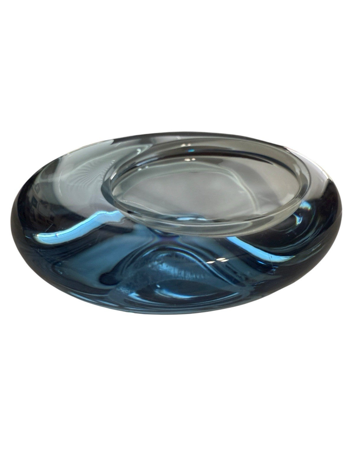 Bowl Per Lütken Holmegaard Art Glass Denmark MCM Blue Oval Signed