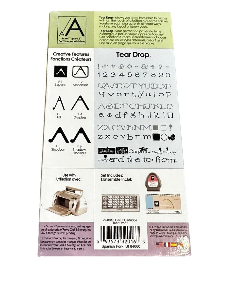 Cricut Tear Drop Alphabet Number Font Cartridge Preowned
